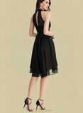 Sidney A-line Scoop Asymmetrical Chiffon Cocktail Dress With Pleated UKP0021023