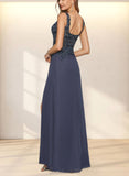 Sariah A-line V-Neck Floor-Length Chiffon Lace Evening Dress With Sequins UKP0021025