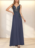 Sariah A-line V-Neck Floor-Length Chiffon Lace Evening Dress With Sequins UKP0021025