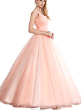 Laney Ball-Gown/Princess V-Neck Floor-Length Organza Satin Prom Dresses With Beading Ruffle Sequins UKP0021029