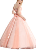 Laney Ball-Gown/Princess V-Neck Floor-Length Organza Satin Prom Dresses With Beading Ruffle Sequins UKP0021029