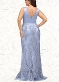 Autumn Sheath/Column V-Neck Sweep Train Lace Satin Prom Dresses With Beading Sequins UKP0021030