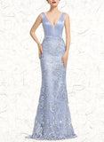 Autumn Sheath/Column V-Neck Sweep Train Lace Satin Prom Dresses With Beading Sequins UKP0021030