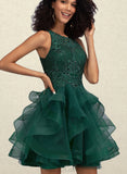 Shayna Ball-Gown/Princess Scoop Short/Mini Lace Tulle Cocktail Dress With Sequins UKP0021031