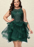 Shayna Ball-Gown/Princess Scoop Short/Mini Lace Tulle Cocktail Dress With Sequins UKP0021031