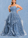 Madison A-line Ball-Gown/Princess Straight Floor-Length Lace Prom Dresses With Beading UKP0021036