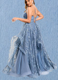 Madison A-line Ball-Gown/Princess Straight Floor-Length Lace Prom Dresses With Beading UKP0021036