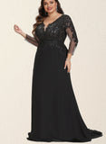 Dayami Trumpet/Mermaid V-Neck Sweep Train Chiffon Lace Evening Dress With Beading Sequins UKP0021037