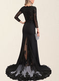 Dayami Trumpet/Mermaid V-Neck Sweep Train Chiffon Lace Evening Dress With Beading Sequins UKP0021037