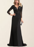 Dayami Trumpet/Mermaid V-Neck Sweep Train Chiffon Lace Evening Dress With Beading Sequins UKP0021037