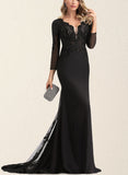 Dayami Trumpet/Mermaid V-Neck Sweep Train Chiffon Lace Evening Dress With Beading Sequins UKP0021037