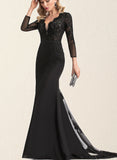 Dayami Trumpet/Mermaid V-Neck Sweep Train Chiffon Lace Evening Dress With Beading Sequins UKP0021037