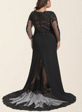 Dayami Trumpet/Mermaid V-Neck Sweep Train Chiffon Lace Evening Dress With Beading Sequins UKP0021037