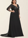 Dayami Trumpet/Mermaid V-Neck Sweep Train Chiffon Lace Evening Dress With Beading Sequins UKP0021037