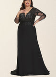 Dayami Trumpet/Mermaid V-Neck Sweep Train Chiffon Lace Evening Dress With Beading Sequins UKP0021037