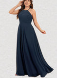 Laylah A-line Scoop Floor-Length Chiffon Evening Dress With Pleated UKP0021038