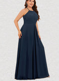 Laylah A-line Scoop Floor-Length Chiffon Evening Dress With Pleated UKP0021038