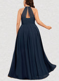 Laylah A-line Scoop Floor-Length Chiffon Evening Dress With Pleated UKP0021038