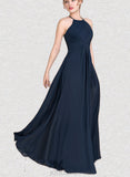 Laylah A-line Scoop Floor-Length Chiffon Evening Dress With Pleated UKP0021038