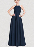 Laylah A-line Scoop Floor-Length Chiffon Evening Dress With Pleated UKP0021038