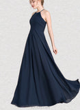 Laylah A-line Scoop Floor-Length Chiffon Evening Dress With Pleated UKP0021038