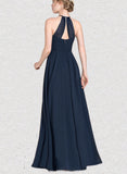 Laylah A-line Scoop Floor-Length Chiffon Evening Dress With Pleated UKP0021038