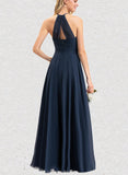 Laylah A-line Scoop Floor-Length Chiffon Evening Dress With Pleated UKP0021038