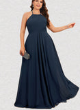 Laylah A-line Scoop Floor-Length Chiffon Evening Dress With Pleated UKP0021038