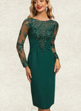 Heidy Sheath/Column Scoop Knee-Length Chiffon Lace Evening Dress With Pleated Sequins UKP0021039