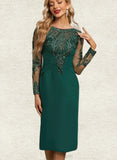 Heidy Sheath/Column Scoop Knee-Length Chiffon Lace Evening Dress With Pleated Sequins UKP0021039