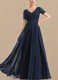 Zoe A-line V-Neck Floor-Length Chiffon Lace Evening Dress UKP0021041