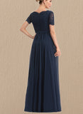 Zoe A-line V-Neck Floor-Length Chiffon Lace Evening Dress UKP0021041