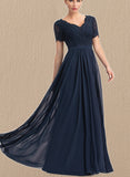 Zoe A-line V-Neck Floor-Length Chiffon Lace Evening Dress UKP0021041