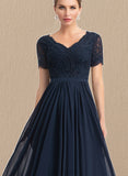 Zoe A-line V-Neck Floor-Length Chiffon Lace Evening Dress UKP0021041