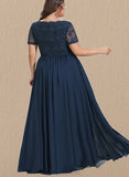 Zoe A-line V-Neck Floor-Length Chiffon Lace Evening Dress UKP0021041