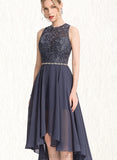 Shea A-line Scoop Asymmetrical Chiffon Lace Cocktail Dress With Beading UKP0021043