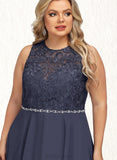 Shea A-line Scoop Asymmetrical Chiffon Lace Cocktail Dress With Beading UKP0021043