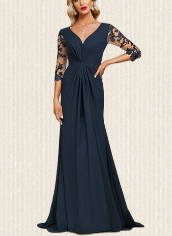 Liberty Trumpet/Mermaid V-Neck Sweep Train Chiffon Lace Evening Dress With Pleated Sequins UKP0021044