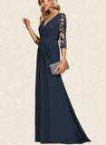 Liberty Trumpet/Mermaid V-Neck Sweep Train Chiffon Lace Evening Dress With Pleated Sequins UKP0021044