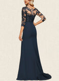 Liberty Trumpet/Mermaid V-Neck Sweep Train Chiffon Lace Evening Dress With Pleated Sequins UKP0021044