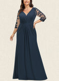 Liberty Trumpet/Mermaid V-Neck Sweep Train Chiffon Lace Evening Dress With Pleated Sequins UKP0021044