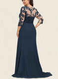 Liberty Trumpet/Mermaid V-Neck Sweep Train Chiffon Lace Evening Dress With Pleated Sequins UKP0021044