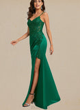 Jess Sheath/Column V-Neck Floor-Length Lace Satin Prom Dresses With Sequins UKP0021045