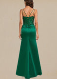 Jess Sheath/Column V-Neck Floor-Length Lace Satin Prom Dresses With Sequins UKP0021045