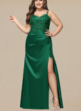 Jess Sheath/Column V-Neck Floor-Length Lace Satin Prom Dresses With Sequins UKP0021045