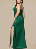 Jess Sheath/Column V-Neck Floor-Length Lace Satin Prom Dresses With Sequins UKP0021045