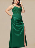 Jess Sheath/Column V-Neck Floor-Length Lace Satin Prom Dresses With Sequins UKP0021045