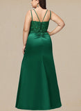 Jess Sheath/Column V-Neck Floor-Length Lace Satin Prom Dresses With Sequins UKP0021045