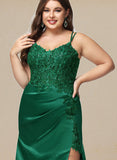 Jess Sheath/Column V-Neck Floor-Length Lace Satin Prom Dresses With Sequins UKP0021045