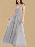 Olivia A-line V-Neck Floor-Length Chiffon Lace Evening Dress With Rhinestone UKP0021046